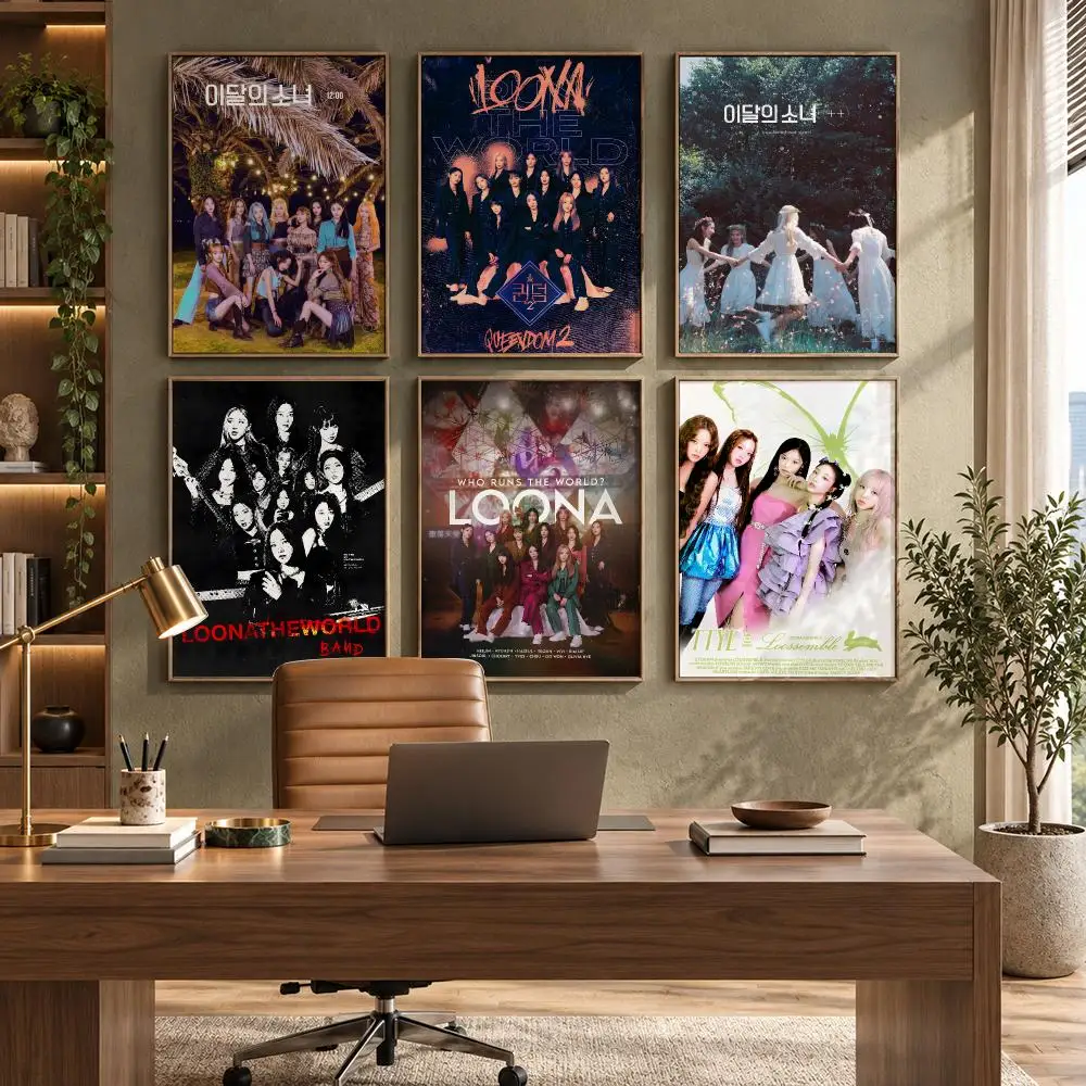Loona K-Pop Girl Group Music Poster Self-Adhesive PP Paper HD Wall Decal for Study Living Room Garage DIY Gift