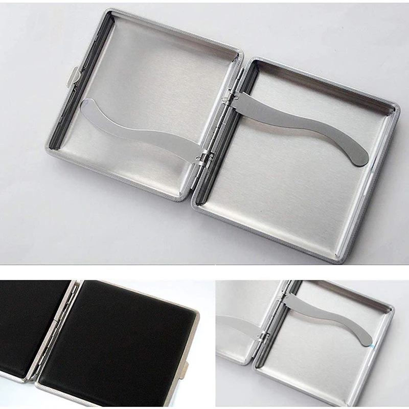 20 Sticks Cigarette Case Leather Surface Storage Metal Box Men Smoking Accessories Leather Waterproof Cigarette Black Box