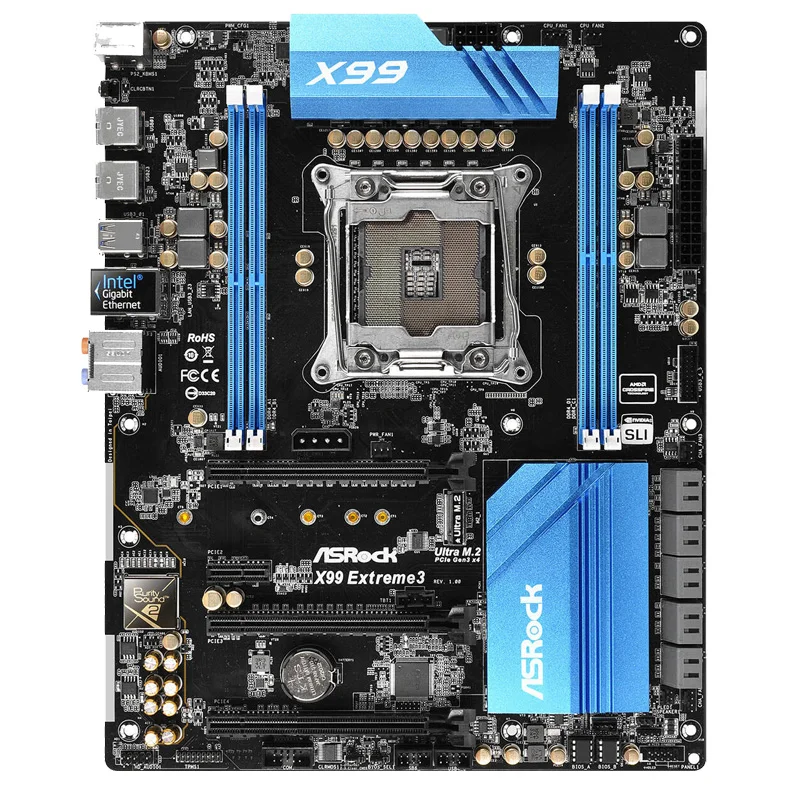 اللوحة الأم ASROCK X99 Extreme3 المستخدمة Intel X99 LGA 2011-3 ATX 4 * DDR4 PS/2 USB2.0