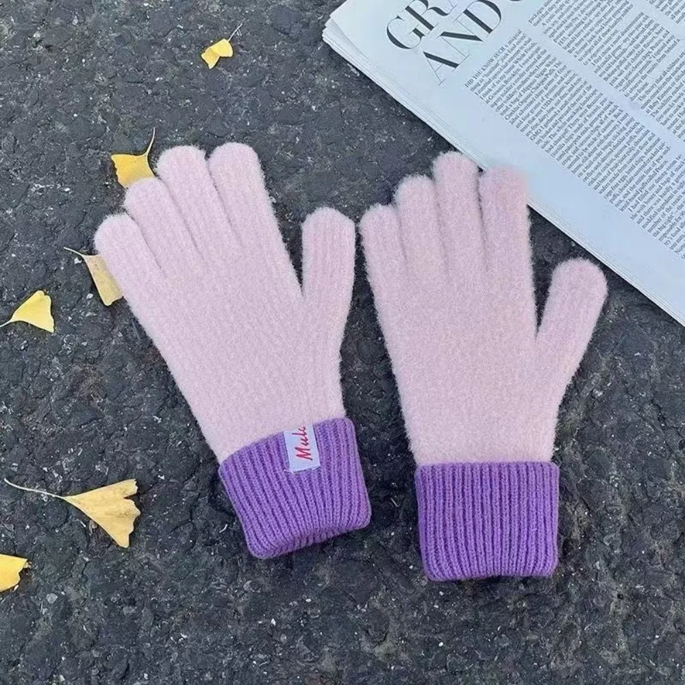 Fashion Warm Winter Knitted Gloves Windproof Thickened Touch Screen Gloves Elastic Soft Wool Gloves for Men Women
