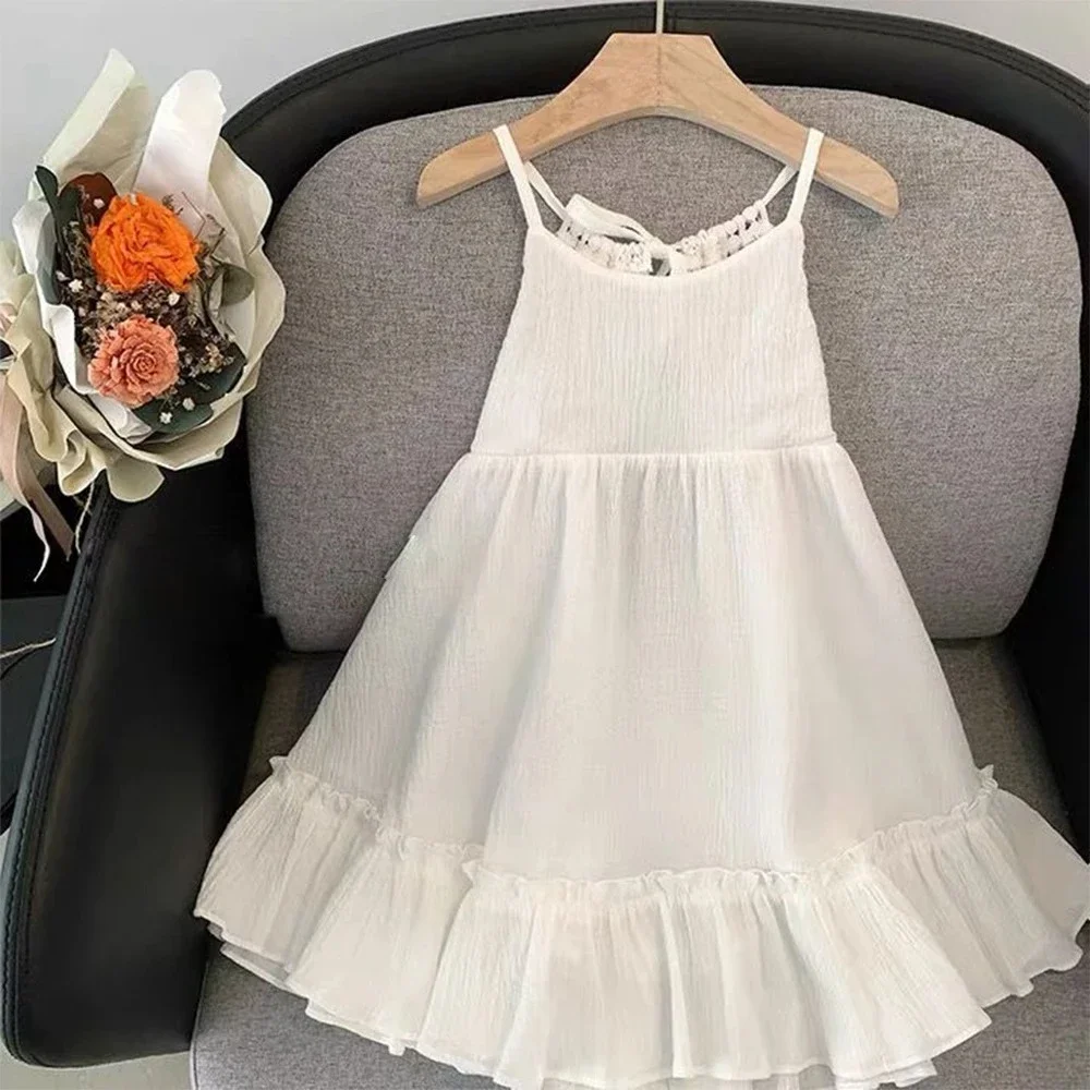 

Summer Kids Party Fashion Sweet Sleeveless Backless Suspender Princess Dress 1 Pc 2-8 Years Girls Casual Vacation Clothing