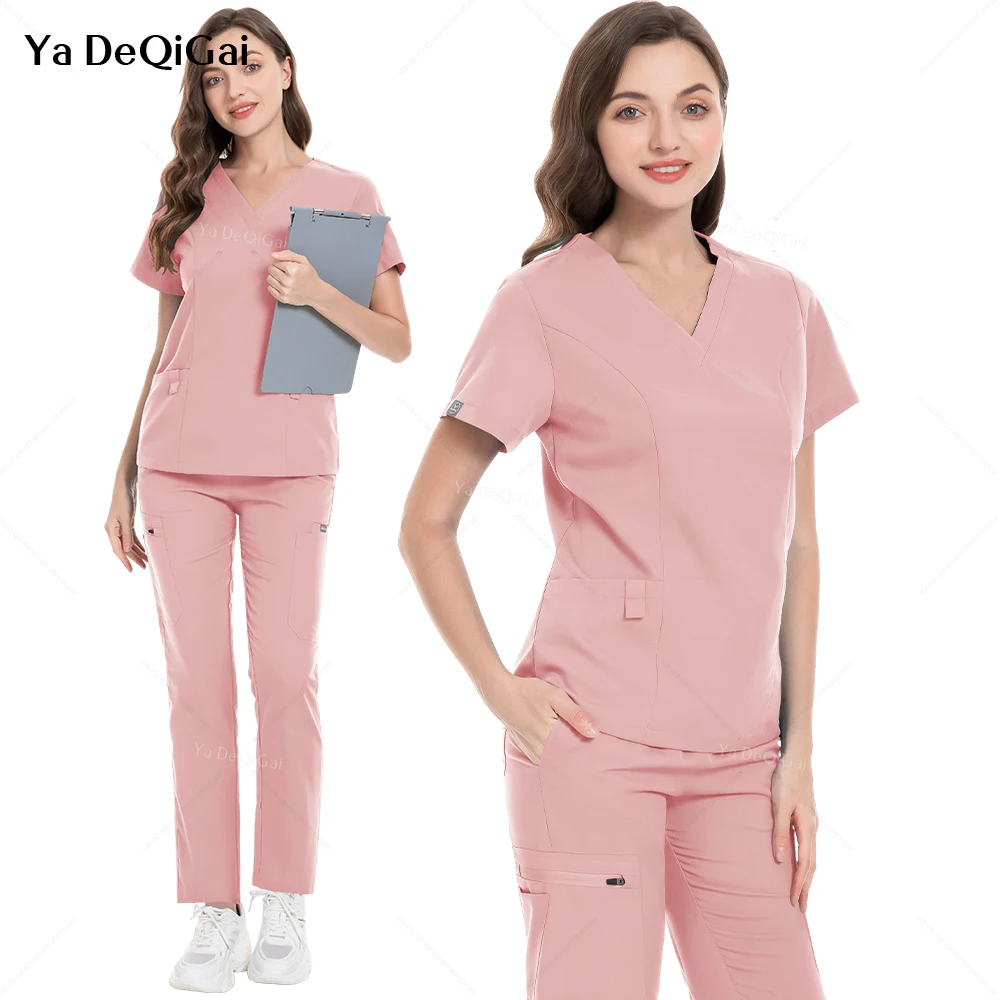 Infermiera e chirurgo abbigliamento medico scrub Set uniforme da infermiera a maniche corte lavaggio a mano vestiti tuta da donna per la gestione della pelle