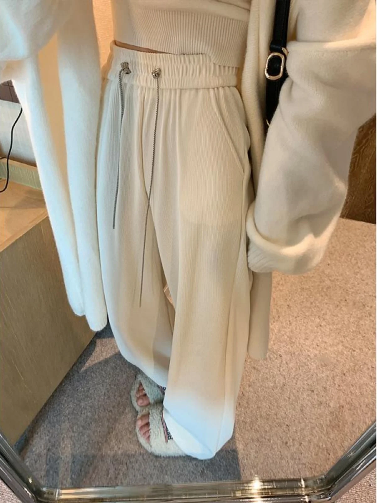 Otoño 2025, pantalones holgados drapeados de pierna recta y pierna ancha para mujer, pantalones largos informales de cintura alta, pantalones coreanos Sle Commute Faion