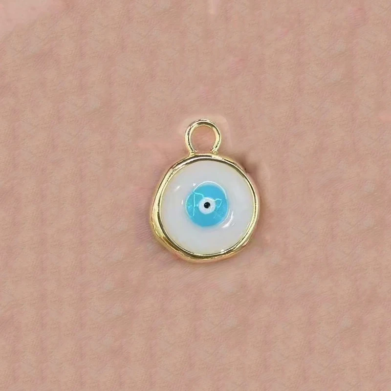 2 Pcs Enamel Devil Eye Round Pendant Diy Jewelry Making Supplies Copper Plated Gold Rim Bracelet Necklace Accessories Wholesale