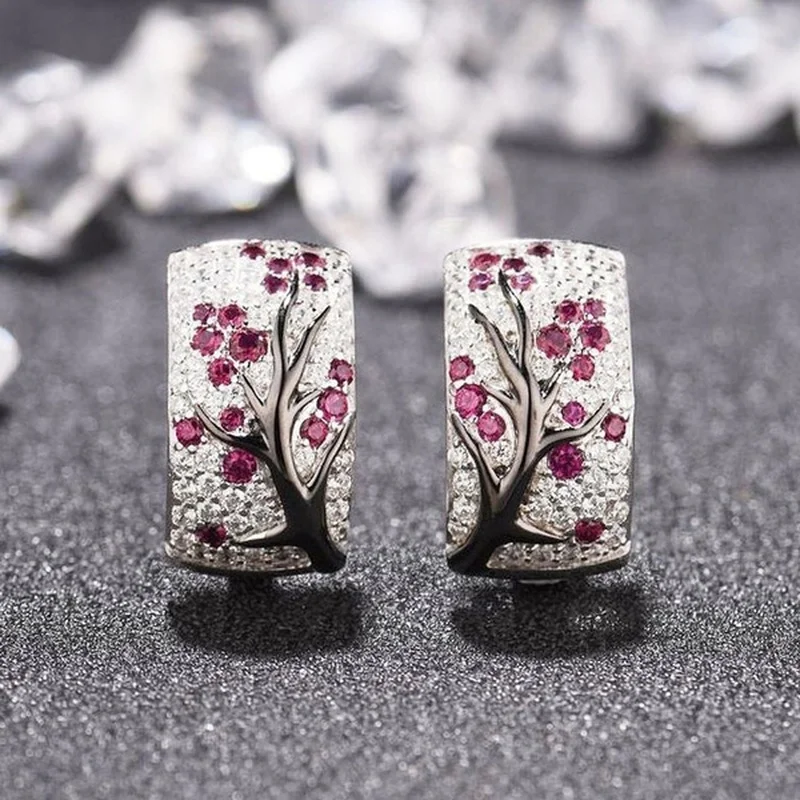 Delicate Flowers Full of Zircon Earrings, Fashionable Plum Blossom Branch Women\'s Earrings, Wedding Women\'s Jewelry Earrings