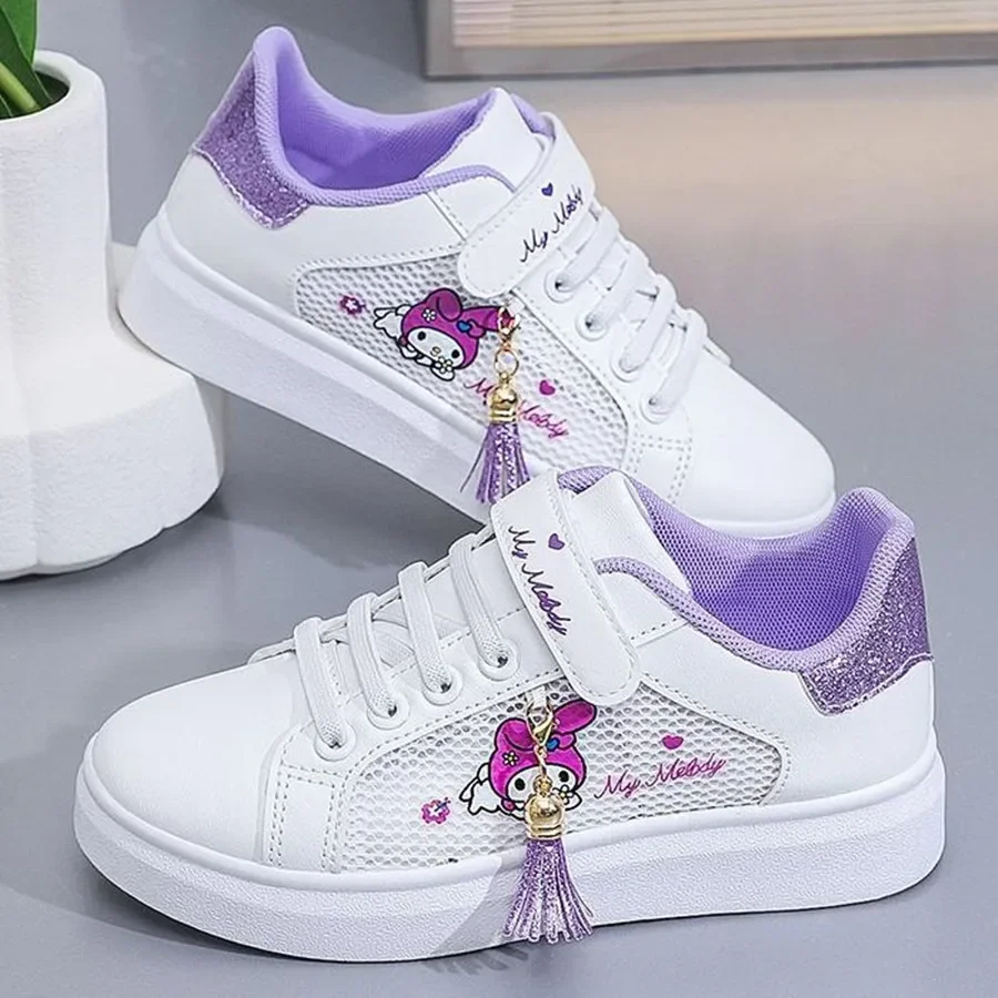 Sanrio kuromi 2023 Girl Flat Shoes Breathable Sneakers Student Running Shoes Cartoon Cute Board Shoes My Melody Casual Shoes