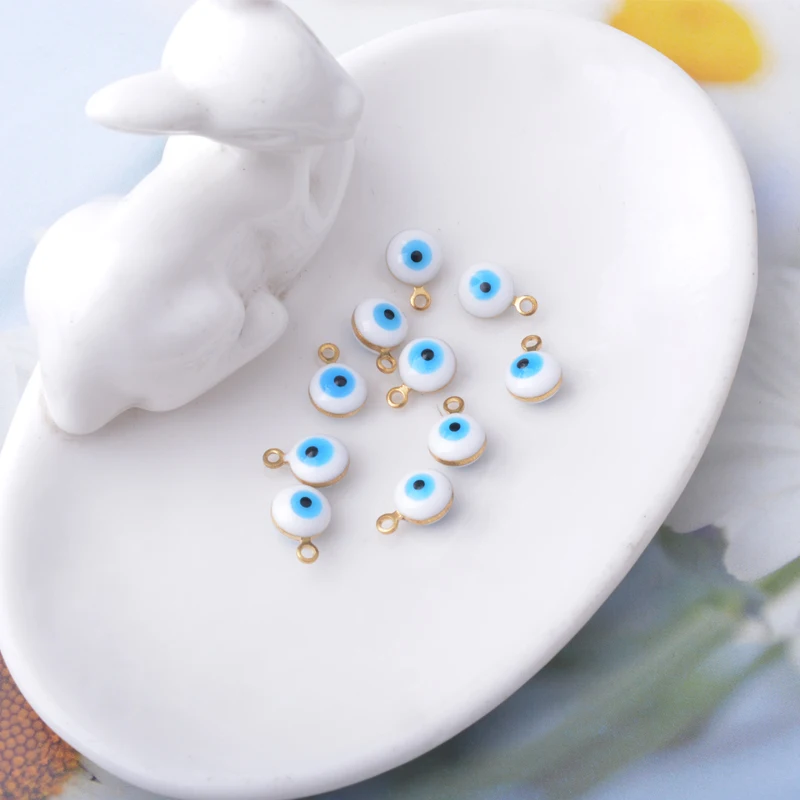 30 Stück doppelseitige Böses-Auge-Anhänger aus Kupfer mit Emaille, Glücksbringer-Mini-Anhänger für Armbänder, Halsketten, Ohrringe und Accessoires – Detail 15