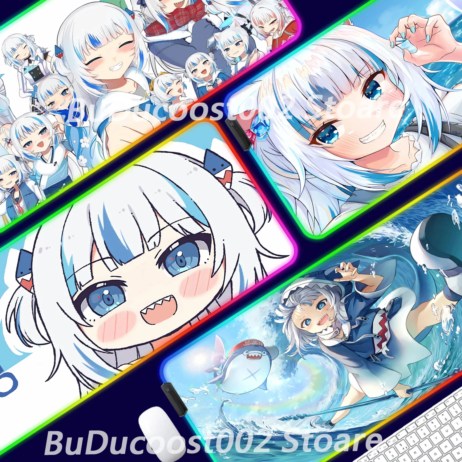 

Hololive Gawr Gura RGB Mouse Pad Glowing Large Computer Mouse Pad Accessories XXL Pc Gamer HD Non-slip Deskmat Mousepad Keyboard