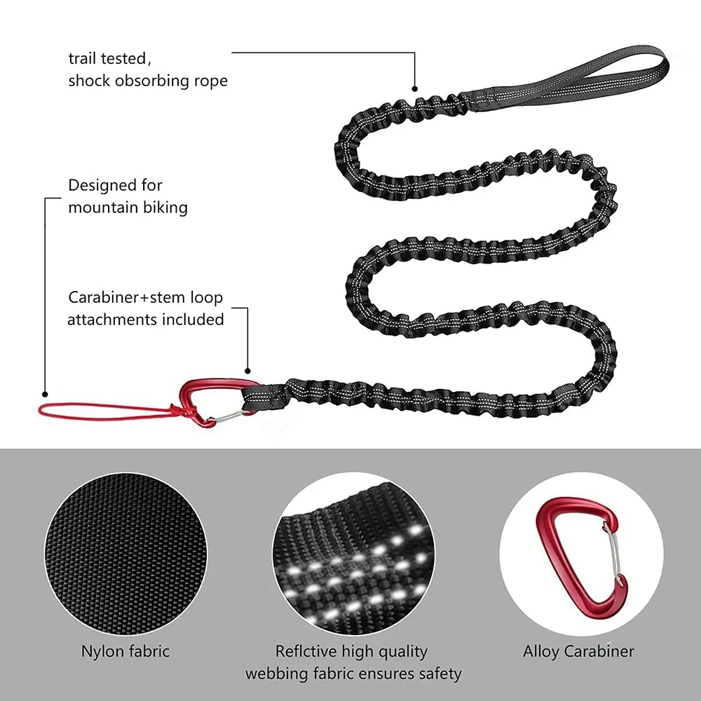 Mountain Bike Motorcycle Traction Rope 1.7Mx2.2cm Children's Bicycle Stretch Rope Elastic Rope with Safety Hook Black