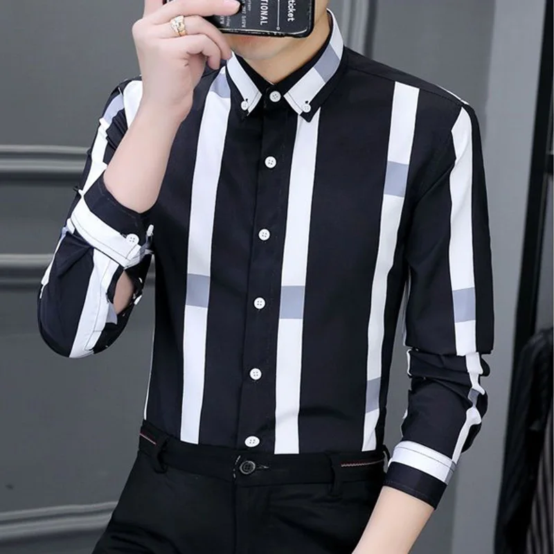 Fashion Lapel Button All-match Striped Business Shirts Men's Clothing 2023 Autumn New Oversized Casual Tops Loose Korean Shirt