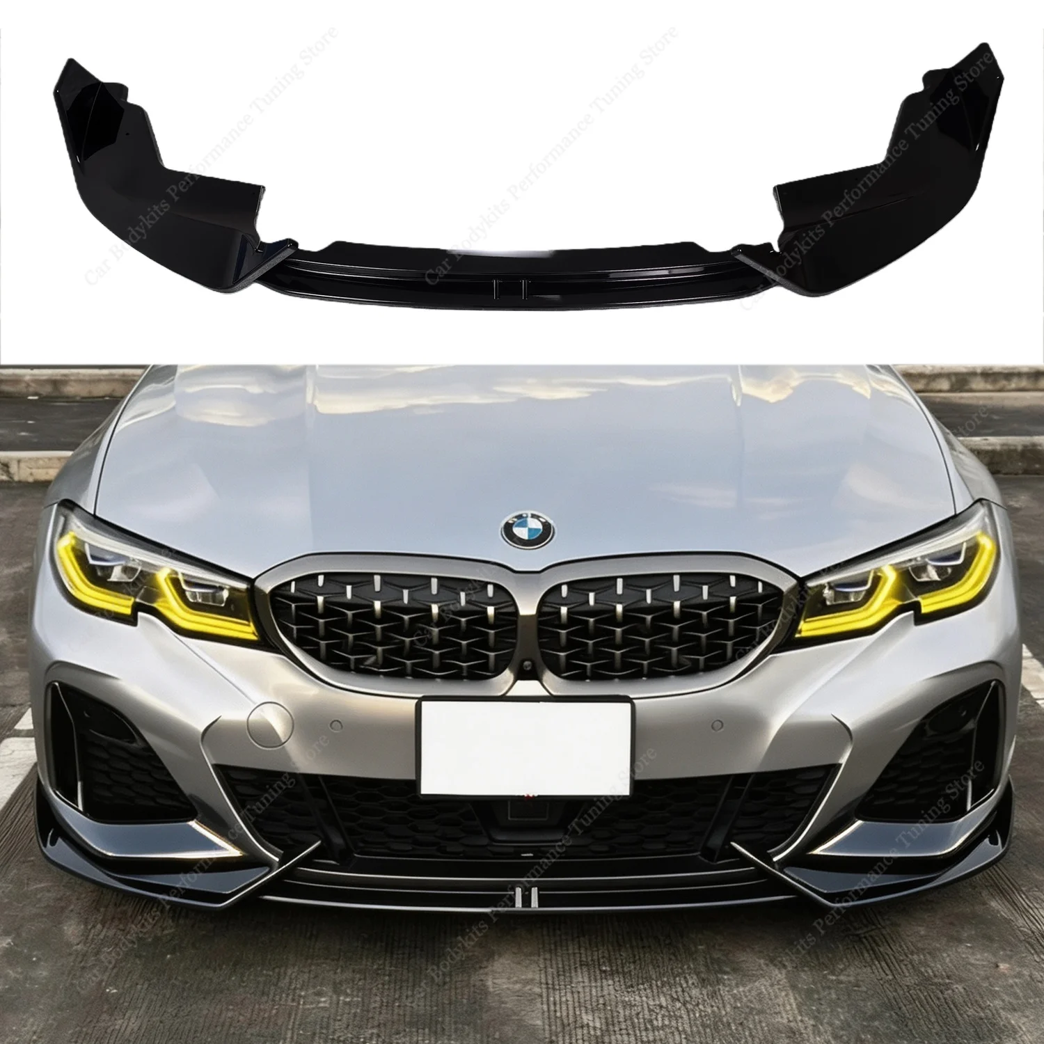 Gloss Black 3pcs ABS Front Bumper Lip Spoiler Diffuser Splitter For BMW G20 G21 M340i M340d M Sport 2019-2021 Pre-Lci Tuning