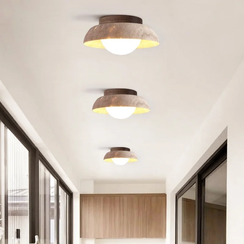 Japanese Wabi Sabi Retro Hallway Entry Porch Stairwell Beige Ceiling Lamp Minimalist Homestay Decor Ceiling Lighting