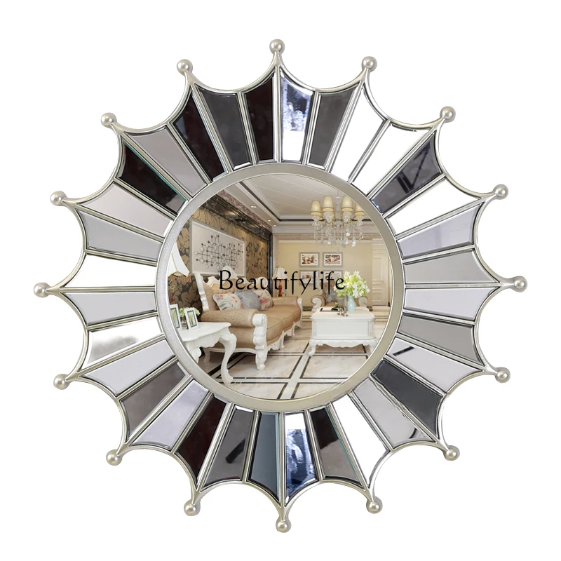 

European American round living room decorative mirror background wall sun mirror
