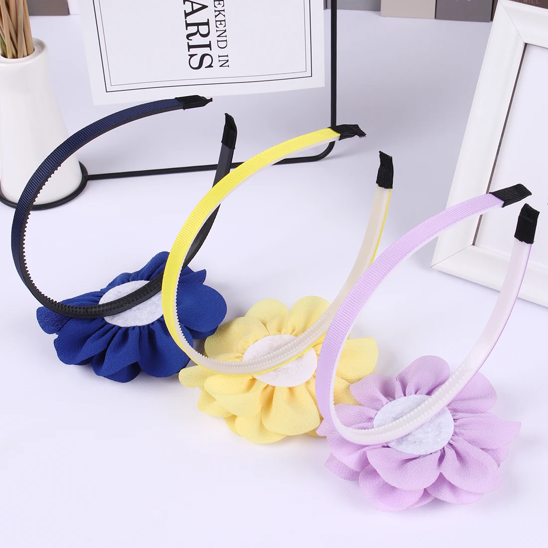 1PC Girls Flower Headbands Chiffon Large Foral Hairbands Kids Plastic Teeth Headband Girls Women Hair Accessories