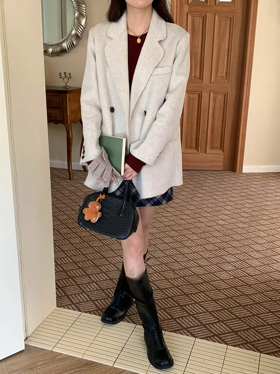 2025년 겨울 여성 캐주얼 긴 소매 울 수트 코트 새로운 패셔너블 아우터웨어