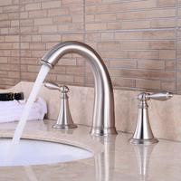 Vidric 3 Hole Widespread Bathroom Sink Faucet Deck Mounted Dual Handle Hot Cold Water Mixer Tap Brush Nickel Chrome Finished EL8