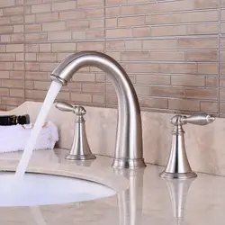 Vidric 3 Hole Widespread Bathroom Sink Faucet Deck Mounted Dual Handle Hot Cold Water Mixer Tap Brush Nickel Chrome Finished EL8