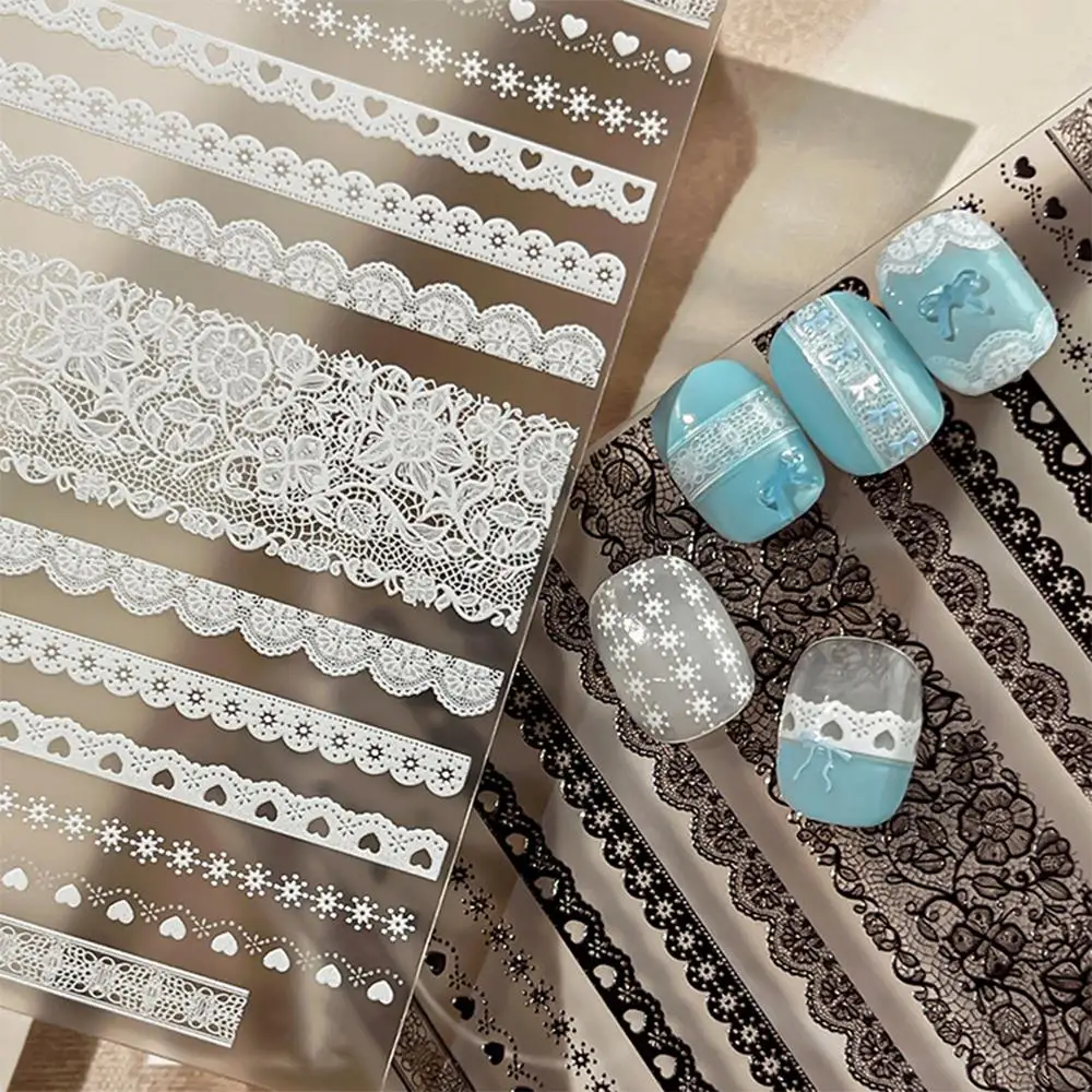 

1/2 шт. 5D черно-белые кружевные наклейки для ногтей, французские кружева, мандалы, цветочные самоклеящиеся стикеры для ногтей, женские свадебные маникюрные слайдеры