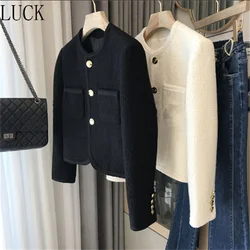 Women Jacket Woman Clothing  Spring and Autumn Women's Black Fragrance Single-breasted Round Neck Short  Jacket Women's Jacket