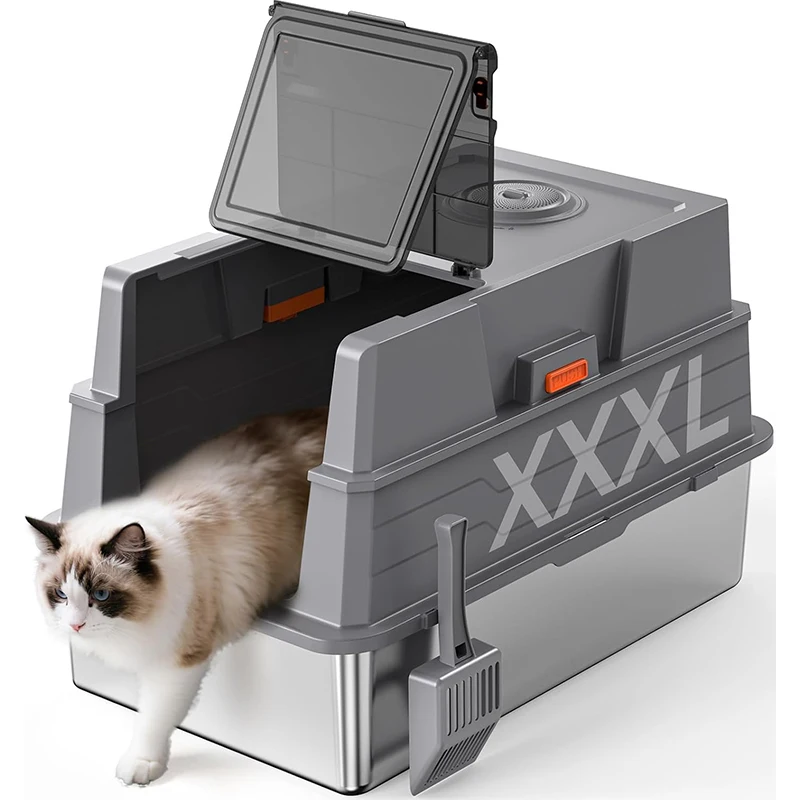 

XXXL Stainless Steel Bedpan Box with Lid Easy Clean Cat Bedpan Box Enclosure for Large and Multi-Cats Families