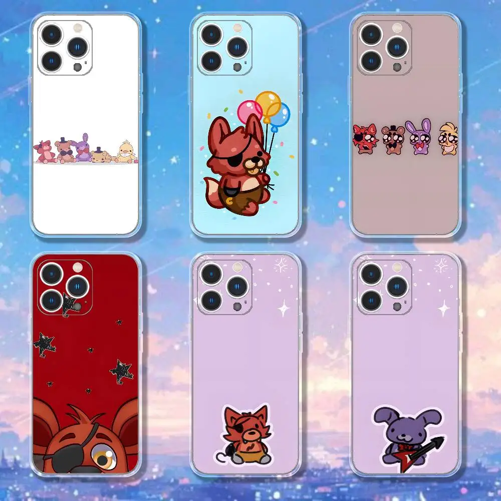 Funda de teléfono F-Fnaf Five-Nights-At-Freddys para iPhone 17,16,15,14,13,12,11 Pro,Max,Plus,X,XS,XR,SE4,E Mini funda suave transparente