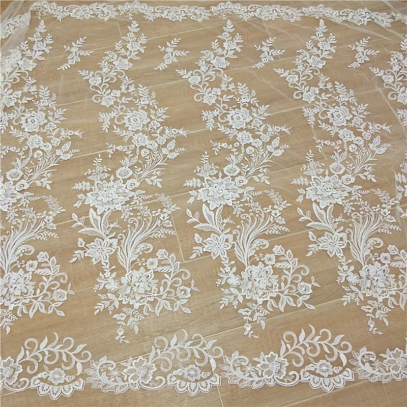 New Fashion Leaf Flower Embroidery Lace Fabric Handmade DIY Wedding Dress Clothing Material Background Decoration Accessories