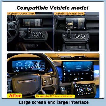 랜드로버 디펜더용 곡선 스크린, 13.3 인치, 2020 2024 헤드 유닛 스크린, 풀 터치, OEM 시스템 유지, L663, 90 110/130 
