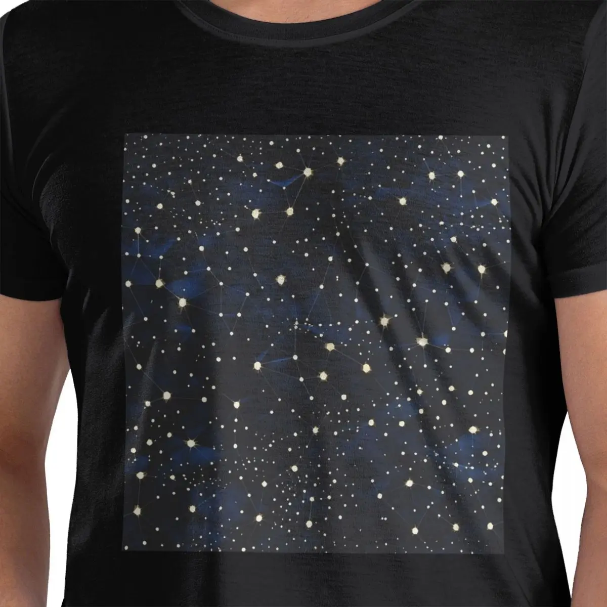

Ночное небо, золотые небесные звезды, зодиакальные созвездия, футболка из 100% хлопка, мужские классические футболки, мужские футболки с круглым вырезом и коротким рукавом