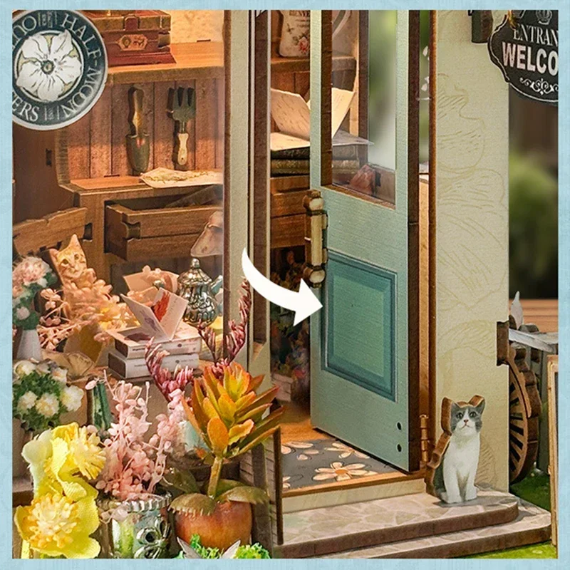 

Spring Island Flower House Bookshelf Home Decoration, NEW DIY Wooden Book Nook Shelf Insert Miniature Kits Adult Handmade Gifts