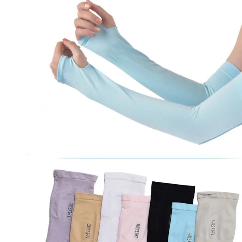 UV Solar Arm Sleeves Woman Men Cycling Fingerless Gloves Cool Muff Summer Ice Silk Elastic Arm Cover Driving Anti-Sunburn Sleeve