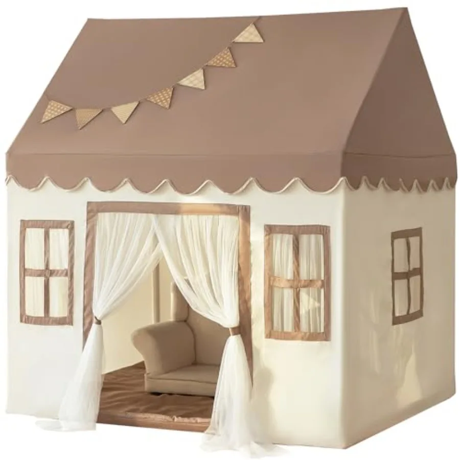 

Игровая палатка с мягким матрасом, большой игровой домик для использования в помещении, палатка-кровать в форме замка в пастельных тонах, мягкий напольный матрас и прочная ткань