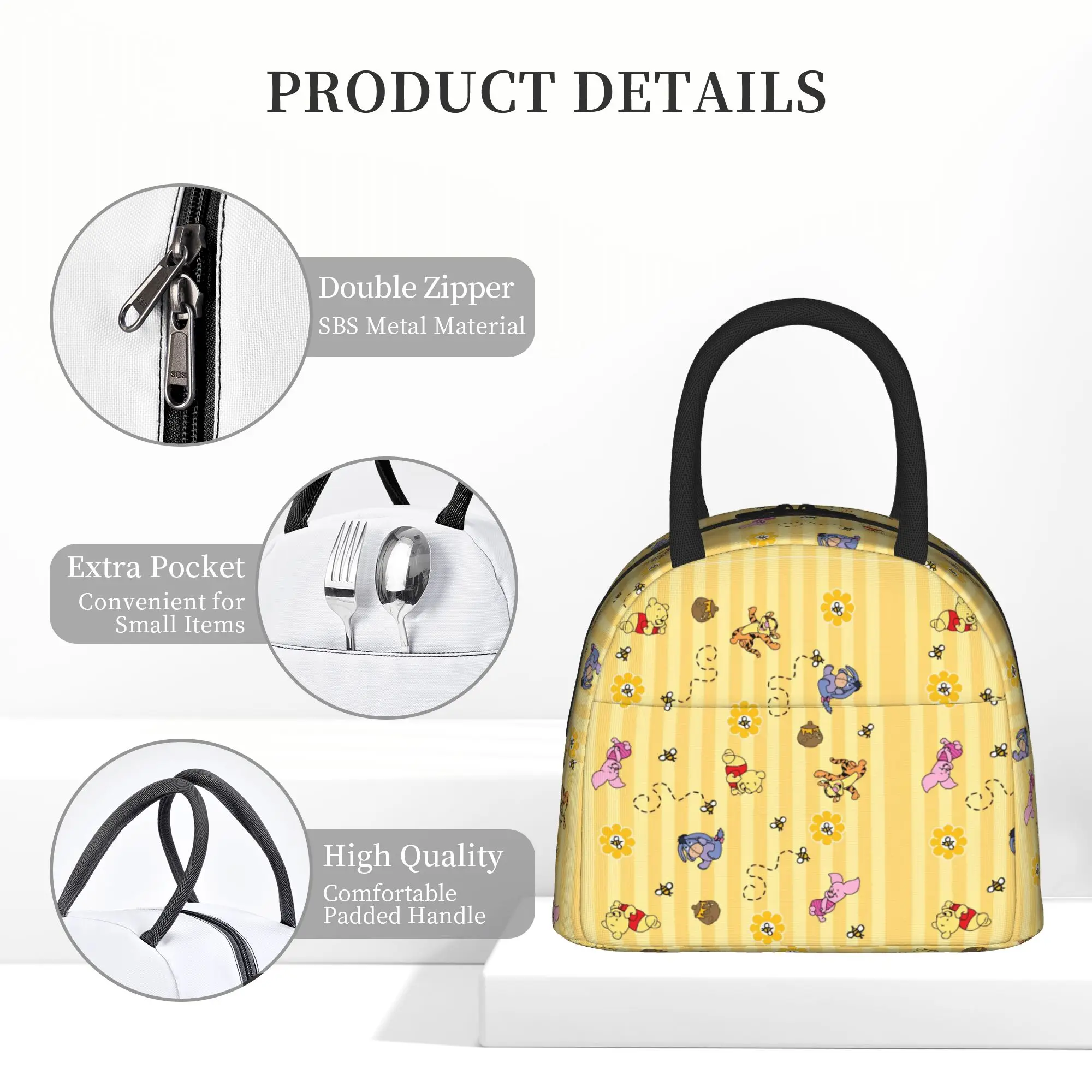 Cute Honey And Bee Insulated Lunch Bag Thermal Bag ,Lunch Container Winnie The Pooh Leakproof Tote Lunch Box Food Handbags - view 5