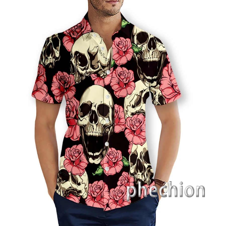 

Phechion New Fashion Men's Skull 3D Print Hwaiian Short Sleeve Beach Shirts T06