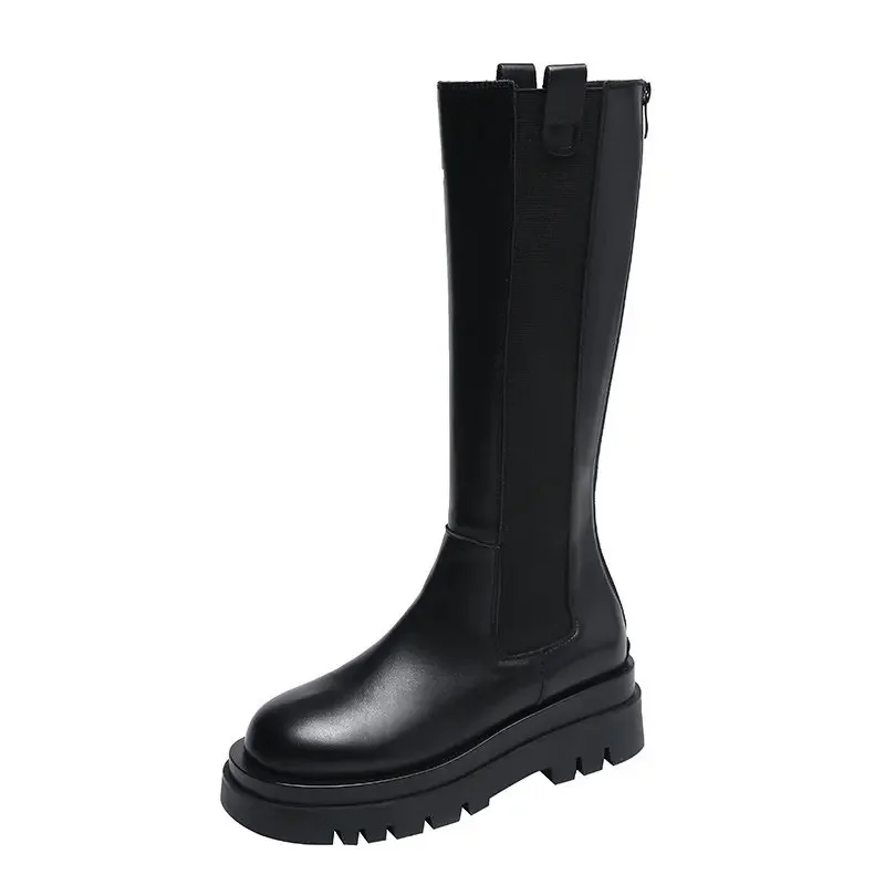 Botas altas de piel sintética para mujer, botines largos de plataforma gruesa con cremallera, impermeables, antideslizantes, a la moda, para invierno