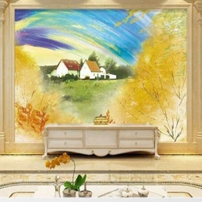 Oil painting style garden park living room TV luxurious home decoration bedroom background wall