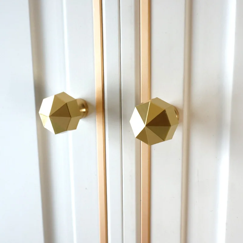 Brass Furniture Handles Copper Cabinet Knobs Wardrobe Dresser Drawer Octagonal Knobs Kitchen Cupboard Door Handle Pulls