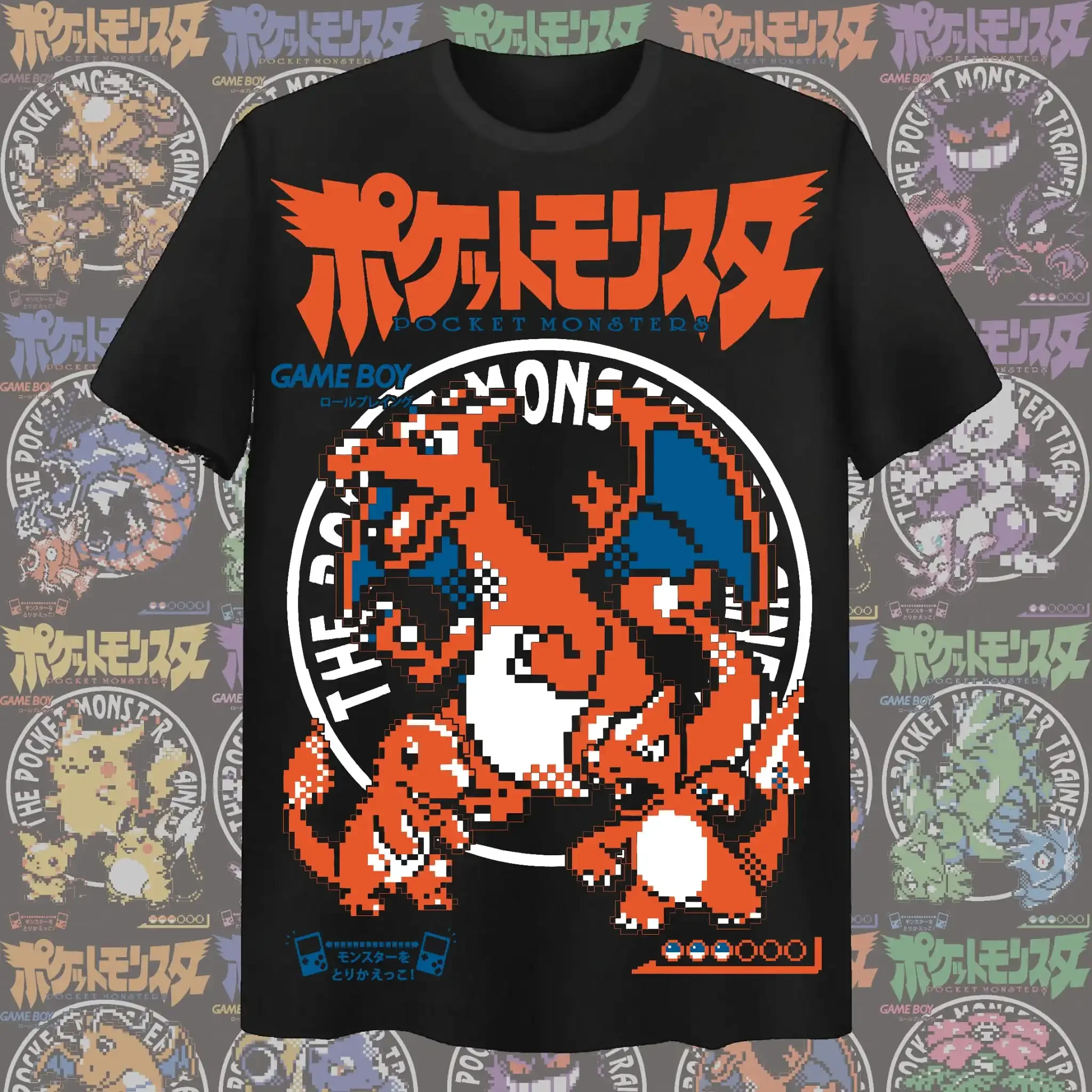 Anime Pokémon Charizard Pixel Style T-shirt Men Women Summer Cotton Y2K Clothing Fashion Oversized Short Sleeve Tops Streetwear