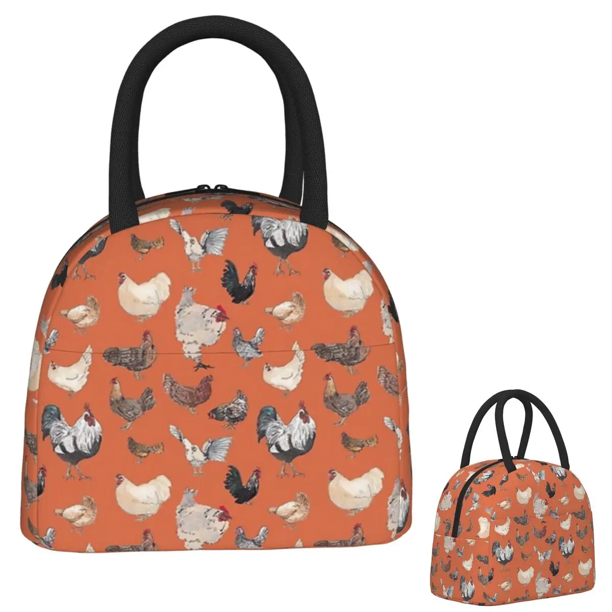 

Изолированная сумка для обеда Chicken Happy In Deep Orange для женщин и детей, портативные коробки для еды, термосумка для обеда