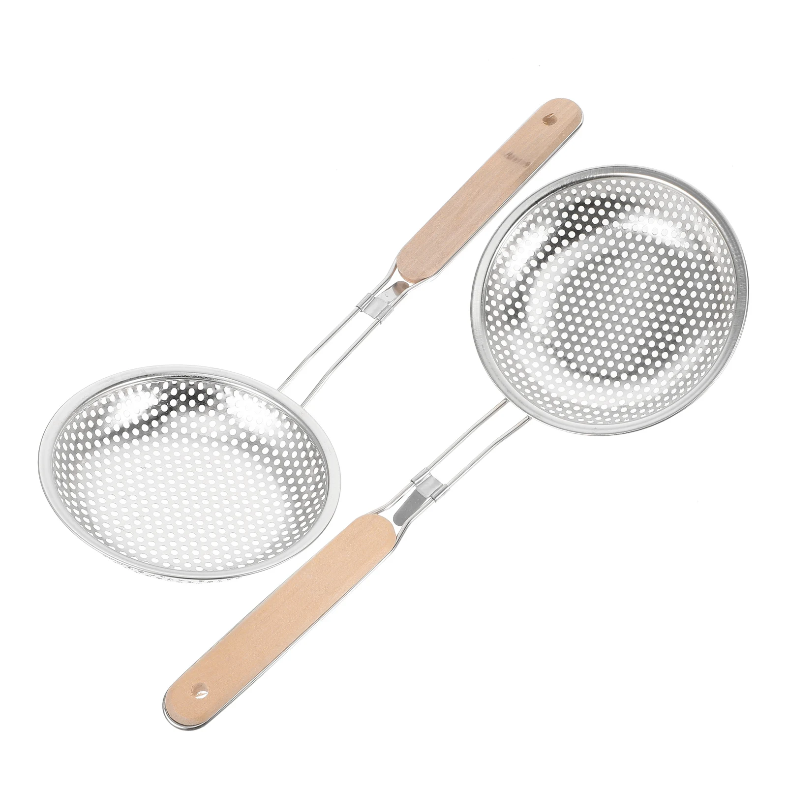 

2 Pcs Oil Separating Spoon Colander Kitchen Utensils Multipurpose Skimmer Stainless Steel Wooden Handle Noodle Scoop Slotted