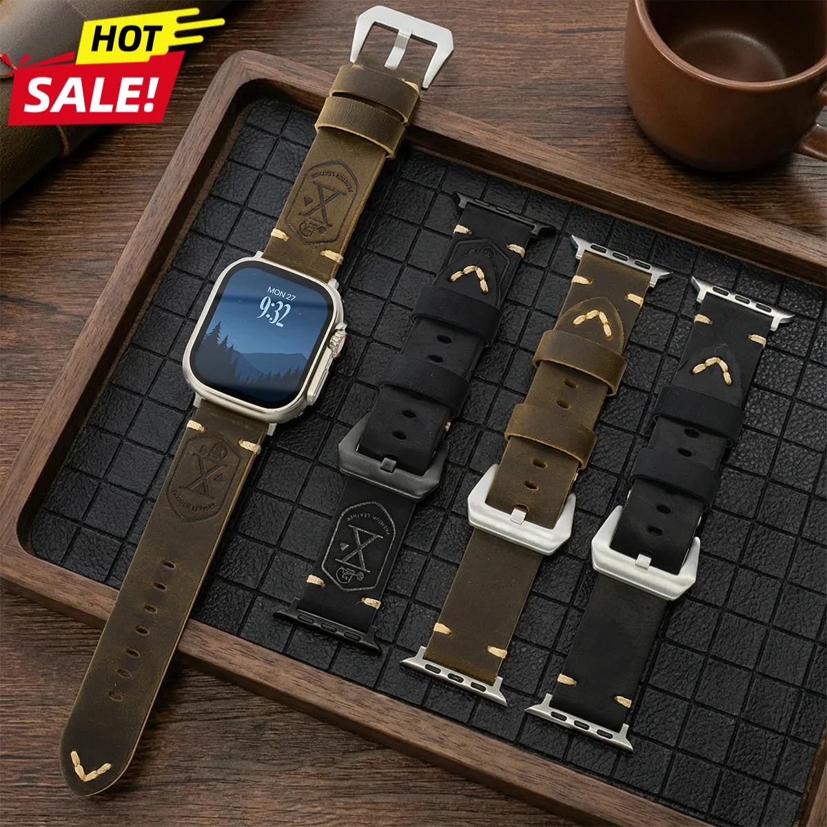 Langlebiges Retro-Lederarmband für Apple Watch Band Ultra3 49mm 45mm 44mm 42mm 41mm 40 38mm Armband für IWatch Series 9-8-7-6-5-SE