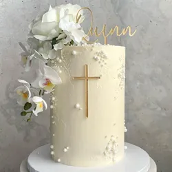 Custom Name cake topper|Name Topper and cross Charm Set | Personalised | Various Sizes & Colours|baptismal cross