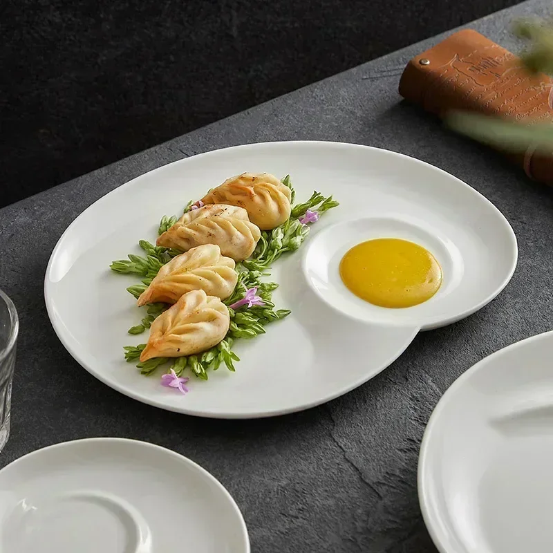 White spiral partition plate ceramic dumplings sushi plate with vinegar dish Creative hotel restaurant fries with shrimp plate