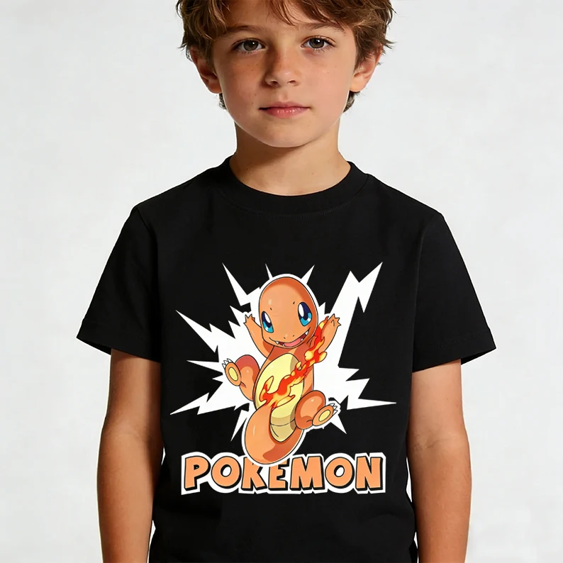 Summer Anime Pokémon Cosplay T-Shirt Cotton Short Sleeve Tops Casual Loose Retro T-Shirt Men Women Kids Family Matching Outfits