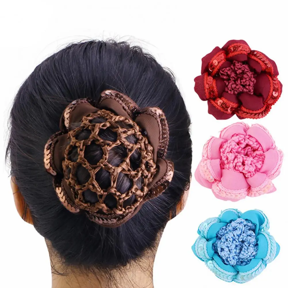 Vintage Women Hair Net Sequins Hollow Out High Elasticity Handmade Shiny Bud Hair Net Ballet Circlet Hair Accessories