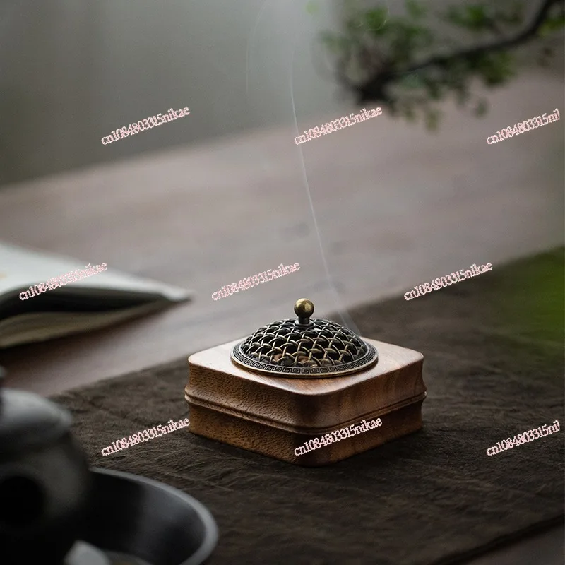 Brûleur d'encens pour cérémonie du thé en noyer, usage domestique, compatible en bois d'agar, porte-encens et mini support à bobine