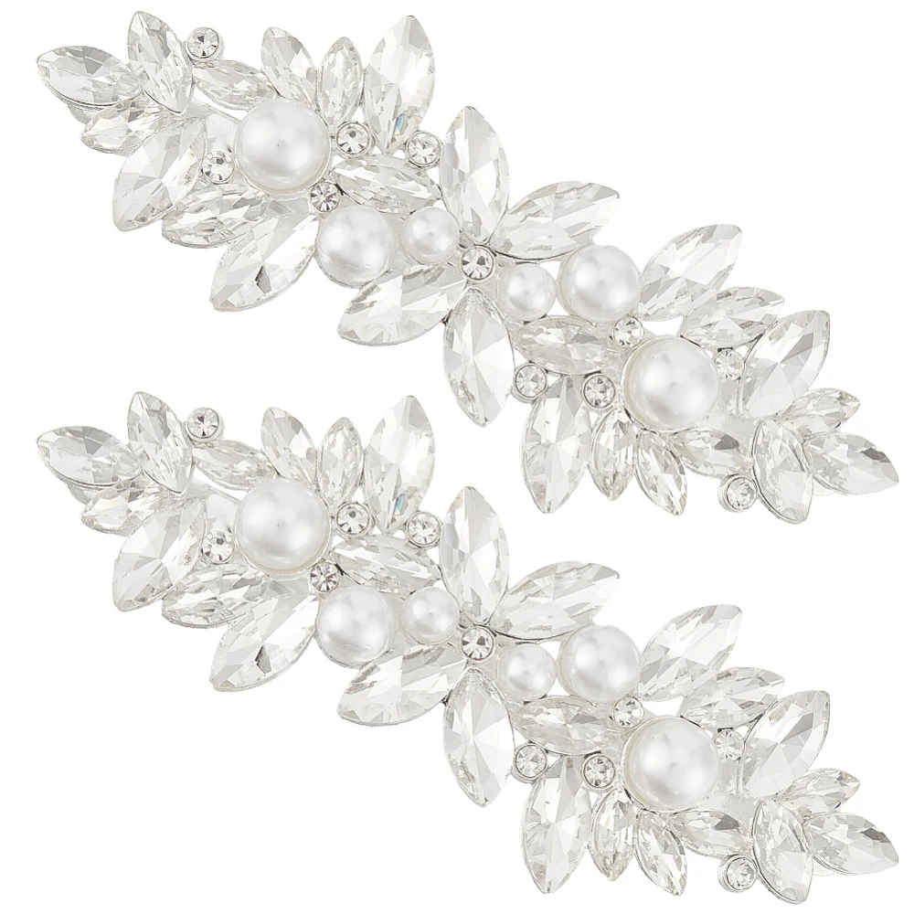 

2Pcs Alloy with Glass Rhinestone Hair Barrettes Flower Silver 84x30x20mm