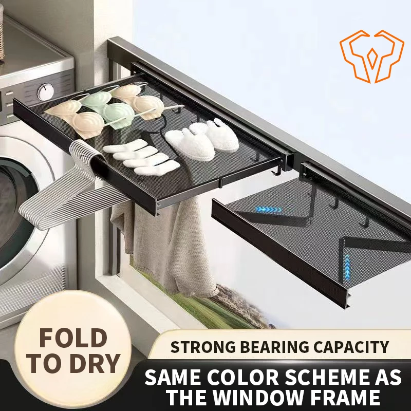 Retractable Dryingสุทธิตะขอพับแบนเสื้อผ้าDrying Rack Window Sill Rackรองเท้าDrying Rackชั้นวางของติดผนังห้องน้ํา