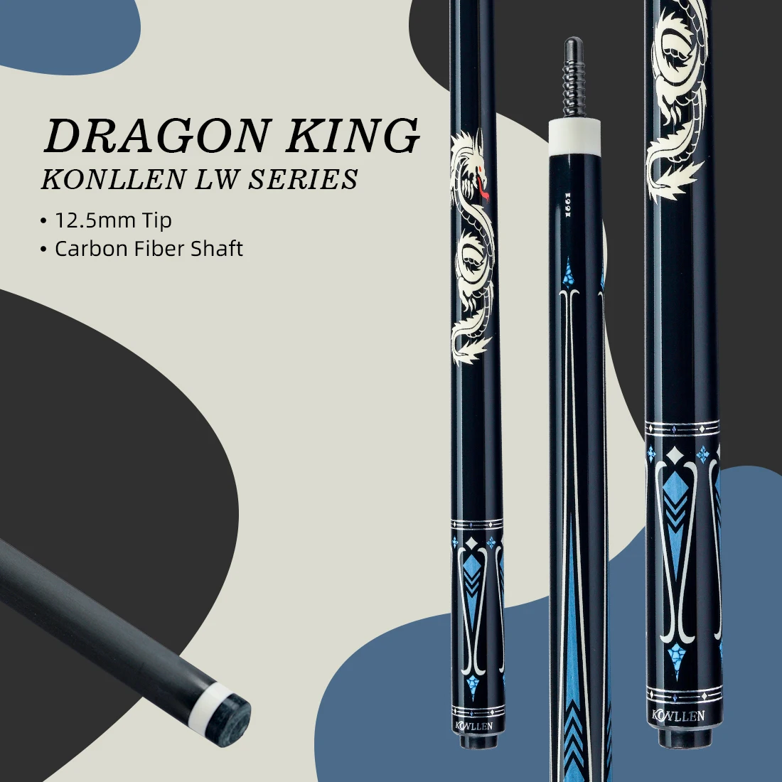 

KONLLEN Carbon Fiber Pool Cue Stick Low Deflection 11.5/12.75mm Tip Pool Stick with 3*8/8 Joint Pin Professional Billiard Cue