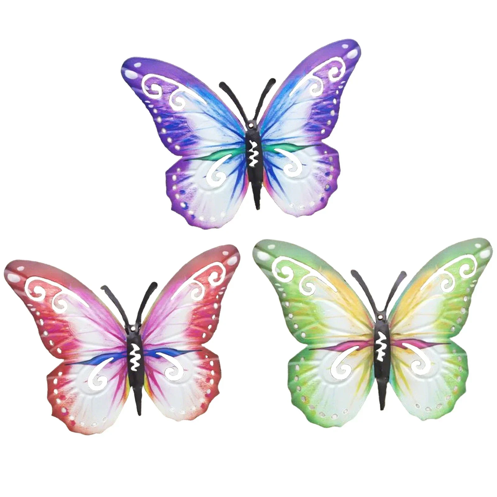 3Pcs Iron Butterfly Wall Hanging Decor Green Purple Red Iron Wall Art Decor Weather-Resistant