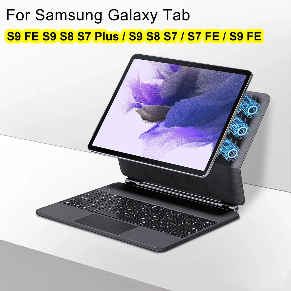 

Magnetic Keyboard Case for Samsung Galaxy Tab S7 FE S8 S9 Plus Tablet Case with Wireless Bluetooth Trackpad Keyboard Backlight